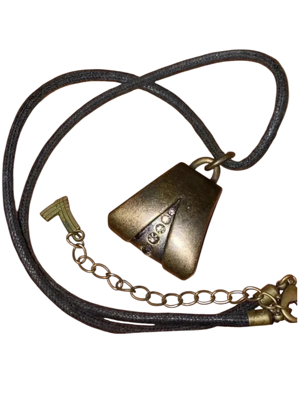 7 for All Mankind Gold Bronze Rhinestone Leather Cord Necklace